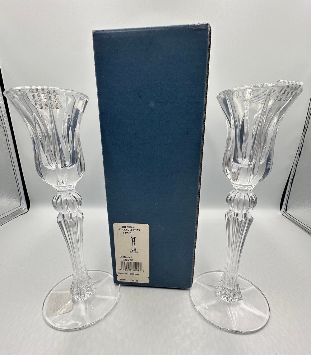 Marquis by Waterford Sheridan Crystal Candlestick Pair 8-inch NWT